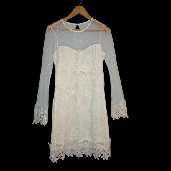 Lulus Lacey Lane White Lace Mesh Sleeve Dress Size S - Picture 2 of 6